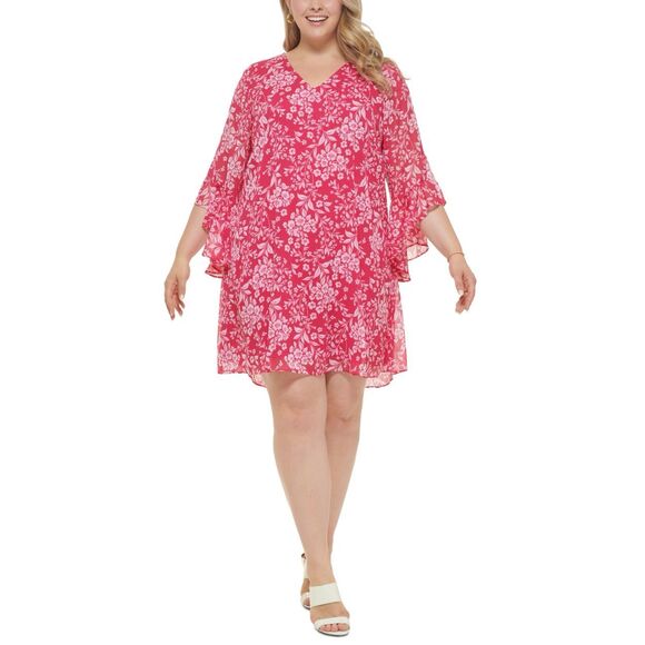 Calvin Klein Plus Womens Floral Knee Shift Dress Size 18W - Picture 1 of 3